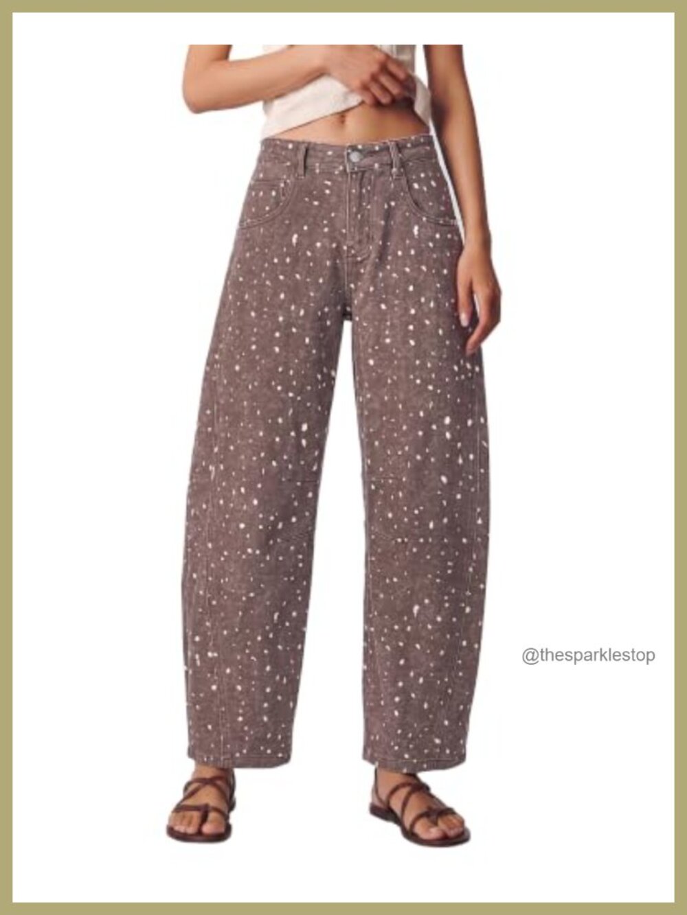 High Rise Deer Print Barrel Jeans Relaxed Fit Ankle Denim Pants